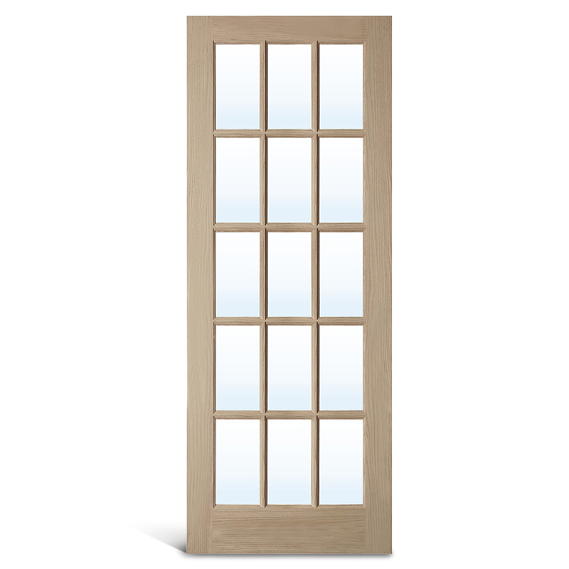 15 Lite Oak Glass ประตูฝรั่งเศส