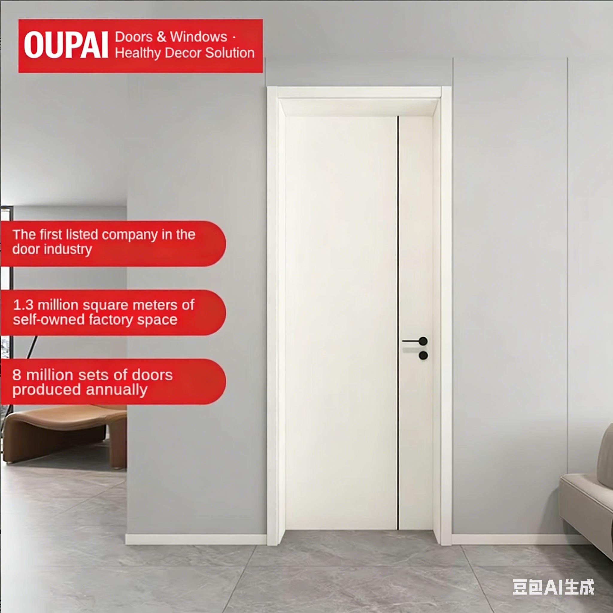 Oupai PVC WPC ประตูกันน้ำ CE Saso ใบรับรอง
